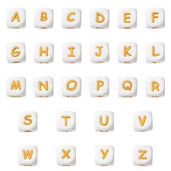 26Pcs 26 Styles Silicone Beads, Cube with Letter, Letter A~Z, 12x12x12mm, Hole: 2mm, 1pc/style