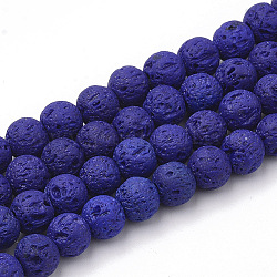 Brins de perles de pierre de lave synthétique, teinte, ronde, bleu moyen, 8~8.5mm, Trou: 1.8mm, Environ 47 pcs/chapelet, 14.96 pouce (38 cm)