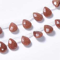Synthetic Goldstone Beads Strands, Top Drilled Beads, Faceted, Teardrop, 14~14.5x10~10.5x5mm, Hole: 0.6mm, about 28pcs/strand, 15.75 inch(40cm)