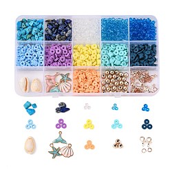 DIY Marine Theme Gemstone Necklace Bracelet Making Kits, Including Synthetic Turquoise & Natural Lapis Lazuli Chip & Glass Seed & Polymer Clay Beads, Shell, Starfish & Whale Tail & Shell Alloy Enamel Pendants, Mixed Color, Gemstone Chips: 24g/box