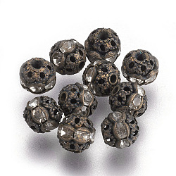 Perles en laiton de strass, Grade a, sans nickel, métal couleur bronze antique, ronde, cristal, 6mm, Trou: 1mm