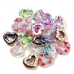 Perles en acrylique transparente, avec l'émail, cœur, couleur mixte, 27.6x31x8.2mm, Trou: 3mm