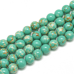 Fili di perle di diaspro imperiale sintetico, tinto, tondo, verde mare chiaro, 6mm, Foro: 1 mm, circa 68pcs/filo, 15.7 pollice