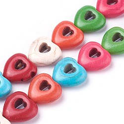 Filo di perline turchesi sintetici, tinto, cuore, 15x15x5.5mm, Foro: 1.4 mm, circa 28pcs/filo, circa 15 pollice