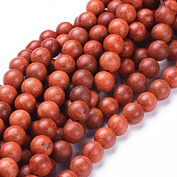 Chapelets de perles en bois naturel, ronde, rouge-orange, 8mm, Trou: 1.2mm, Environ 50 pcs/chapelet, 15.9 pouce (40.5 cm)