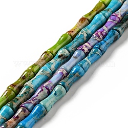 Fili di perle di diaspro imperiale naturale, tinto, colonna, colore misto, 13.5x5.5mm, Foro: 1.4 mm, circa 31pcs/filo, 16.54~16.65'' (42~42.3 cm)