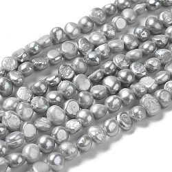 Hebras de perlas de agua dulce cultivadas naturales, dos lados pulidos, teñido, gris claro, 5~5.5x5~6x3~4mm, agujero: 0.6 mm, aproximamente 66 pcs / cadena, 13.46~13.58 pulgada (34.2~34.5 cm)