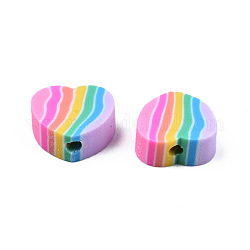 Abalorios de arcilla polimérica hechos a mano, corazón, colorido, 8~9x9~10x4mm, agujero: 1.6 mm