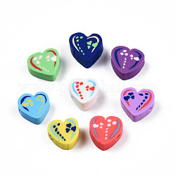 Perles en pâte polymère manuel, cœur, couleur mixte, 8~11x9~10.5x4~5mm, Trou: 1.2~1.6mm