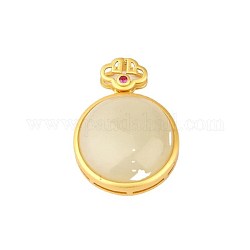 Natural Hetian White Jade Pendants, with Rhinestone and 925 Sterling Silver Findings, Flat Round, Golden