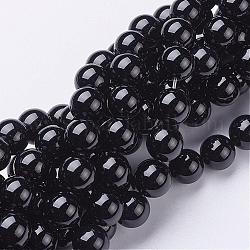 Brins de perles rondes en onyx noir naturel, Grade a, teinte, environ 10 mm, Trou: 1mm, Environ 37~39 pcs/chapelet, 15 pouce