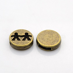 Tibetan Style Alloy Slide Charms, Flat Round with Human Pattern, Nickel Free, Antique Bronze, 18x6mm, Hole: 3x10mm