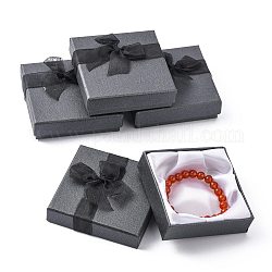 Bowknot coffrets cadeaux ruban d'organza carton bracelet de bracelet, carrée, noir, 90x90x27mm