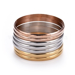 Модные трехцветные комплекты буддийских браслетов из нержавеющей стали 304, многоцветные, 2-3/8 дюйм (6 см), 7 шт / комплект
