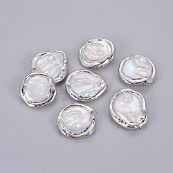 Natur kultivierten Süßwasser Perlen, mit Messingkante, Nuggets, weiß, Platin Farbe, 22.5~27x18~21x5.5~9.5 mm, Bohrung: 1 mm