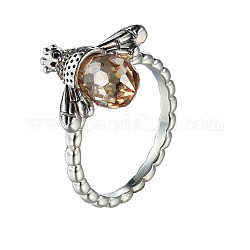 925 Micro Pave Cubic Zirconia Sterling Silver Cuff Rings, Bee, PeachPuff, Antique Silver, Size 8, US Size 8(18.1mm)