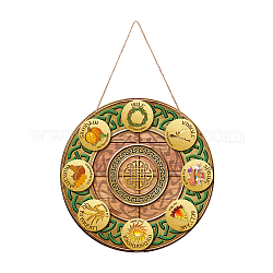Superdant roue de l'année panneau en bois sabbats sorcière païenne plaque ronde en bois à suspendre avec corde de chanvre pour les vacances wiccan calendrier wicca décorations de Noël