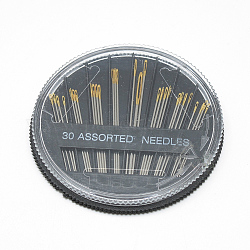 Steel Sewing Needles, Golden, 31~51x0.7~1.0mm, hole: 0.5x1~9mm, about 18pcs/box