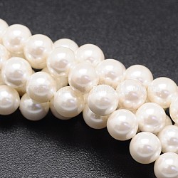 Chapelets de perles de coquille, ronde, blanc, 10mm, Trou: 1mm, Environ 39 pcs/chapelet, 16 pouce