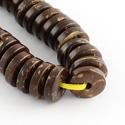 Natural Coconut Beads Strands, Flat Round, Coconut Brown, 8x3mm, Hole: 1.5mm, about 110pcs/strand, 11.4inch