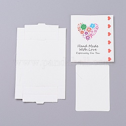 Boîtes de papier kraft et cartes d'affichage de bijoux de collier, boîtes d'emballage, avec motif de mot et fleur, blanc, taille de la boîte pliée : 7.3x5.4x1.2 cm, carte d'affichage: 7x5x0.05cm