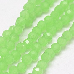Brins de perles rondes en verre imitation jade facettées (32 facettes), vert printanier, 4mm, Trou: 1mm, Environ 88~90 pcs/chapelet, 28~30 cm