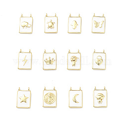 Rack Plating Brass Connector Charms, Rectangle Links with White Enamel, Lead Free & Cadmium Free, Long-Lasting Plated, Real 18K Gold Plated, Mixed Shapes, 18x11.5x2mm, Hole: 1.5mm