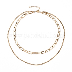 Vakuumbeschichtung 304 mehrschichtige Halskette mit Doppelketten aus Edelstahl für Frauen, golden, 16.34 Zoll (41.5 cm)