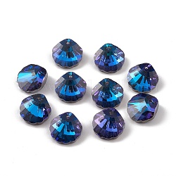 Electroplate Glass Pendants, Back Plated, Faceted, Shell Charms, Blue, 16x16x7~7.5mm, Hole: 1.4~1.5mm