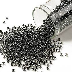 Cuentas de semillas redondas toho, Abalorios de la semilla japonés, (344) cristal de color interior / negro, 11/0, 2.2mm, agujero: 0.8 mm, aproximamente 1110 unidades / 10 g