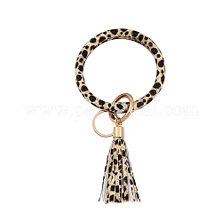 Armreif-Schlüsselanhänger aus PU-Kunstleder mit Leopardenmuster, Schlüsselanhänger mit Quaste und Metallring, Mokassin, 200x100 mm