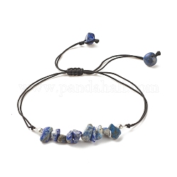 Bracelet perles tressées éclats de lapis lazuli naturel, bracelet réglable en pierres précieuses pour femmes, diamètre intérieur: 5/8~3-5/8 pouce (1.6~9.3 cm)