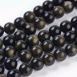 Natürliche goldenen Glanz Obsidian Perlen Stränge, Runde, 10 mm, Bohrung: 1 mm, 19 Stk. / Strang, 8 Zoll