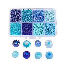 1 Kasten 8/0 Glas Saatperlen rund lose Abstandsperlen, Blau, 3 mm, Bohrung: 1 mm, ca. 4200 Stk. / Kasten
