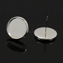Brass Stud Earring Settings, Cadmium Free & Lead Free, Silver, Tray: 12mm, 14x12mm