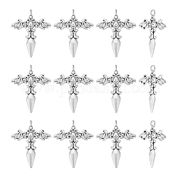 Unicraftale 30Pcs Tibetan Style Sword with Wing Alloy Pendants, Antique Silver, 44x35x3mm, Hole: 3.5mm