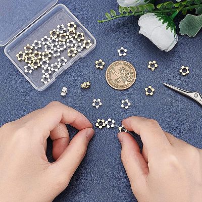 40 шт. 2-цветная стойка с покрытием из экологически чистой латуни с бусинами KK-FH0004-05-1