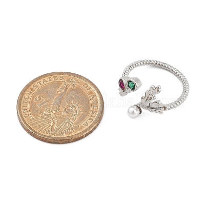 Кольца-манжеты из листовой латуни с микропаве из кубического циркония для женщин RJEW-K240-11P-1