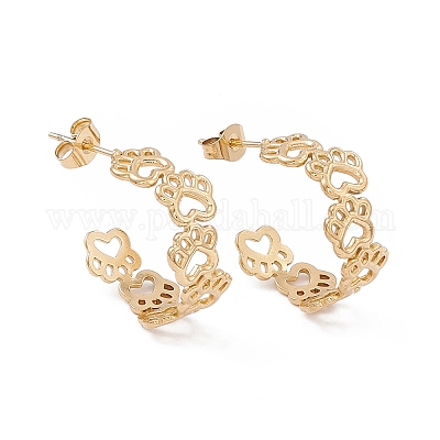 Ионное покрытие (ip) 304 нержавеющая сталь серьги-гвоздики с принтом медвежьей лапы для женщин EJEW-B018-12G-1