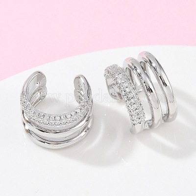 Латунные серьги-манжеты из прозрачного кубического циркония EJEW-Z111-03P-01-1