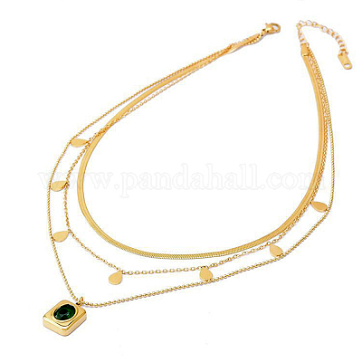 304 цепочка из нержавеющей стали с узором «елочка» и панцирем 3 многослойных ожерелья NJEW-H024-02G-1