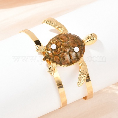 Браслеты-манжеты из нержавеющей стали 304 с эмалью в виде черепахи для женщин BJEW-A049-04C-G-1