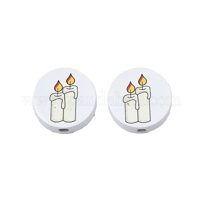 Бусины из натурального дерева с принтом на Хэллоуин WOOD-T021-103-1