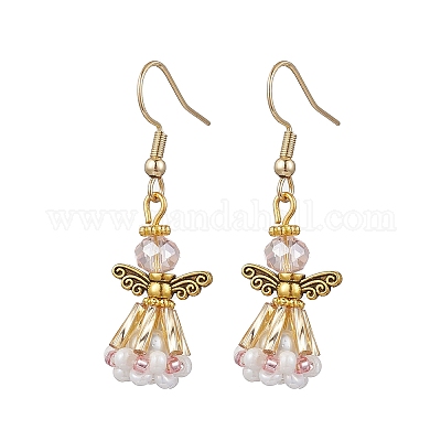 Серьги-подвески из стеклянных бусин ручной работы в виде ангела для женщин EJEW-MZ00395-02-1