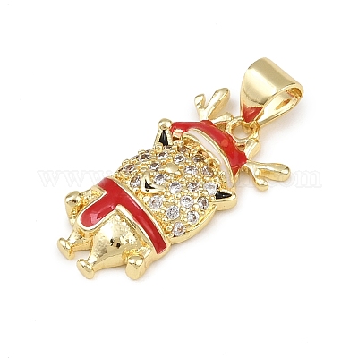 Рождественские латунные эмалевые подвески с микропаве из кубических цирконий KK-B164-01G-03-1