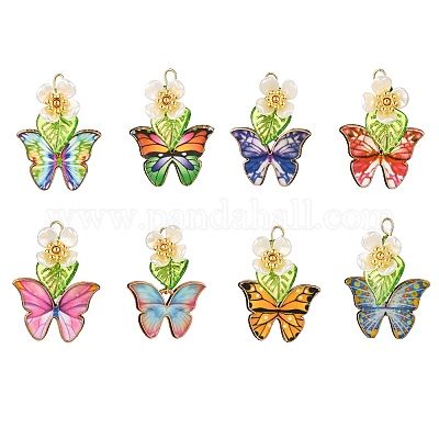 8 шт. подвески в виде бабочек и цветов из двухцветного стеклянного бисера PALLOY-JF04461-1