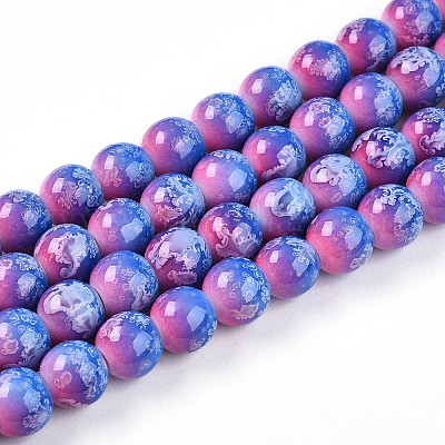 Выпечка окрашенные стеклянные бусины пряди DGLA-N008-8mm-02-1