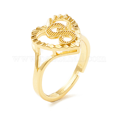 Настоящие 18-каратные позолоченные латунные регулируемые кольца с алфавитом RJEW-M139-18S-1