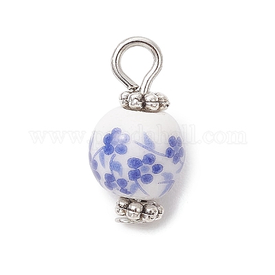 10 шт. фарфоровых подвесок с цветочным принтом ручной работы PALLOY-JF04143-01-S-1