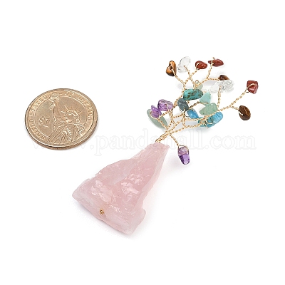 Натуральные смешанные драгоценные камни щепки дерево жизни витрина украшения AJEW-JD00015-03-1